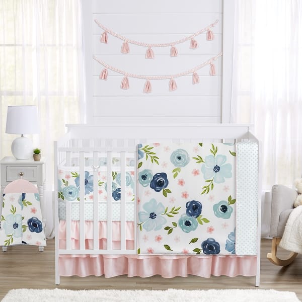 slide 2 of 6, Blush Pink Blue Boho Floral Girl Sweet Jojo Designs 6p Crib Bedding + BreathableBaby Breathable Mesh Liner Bohemian