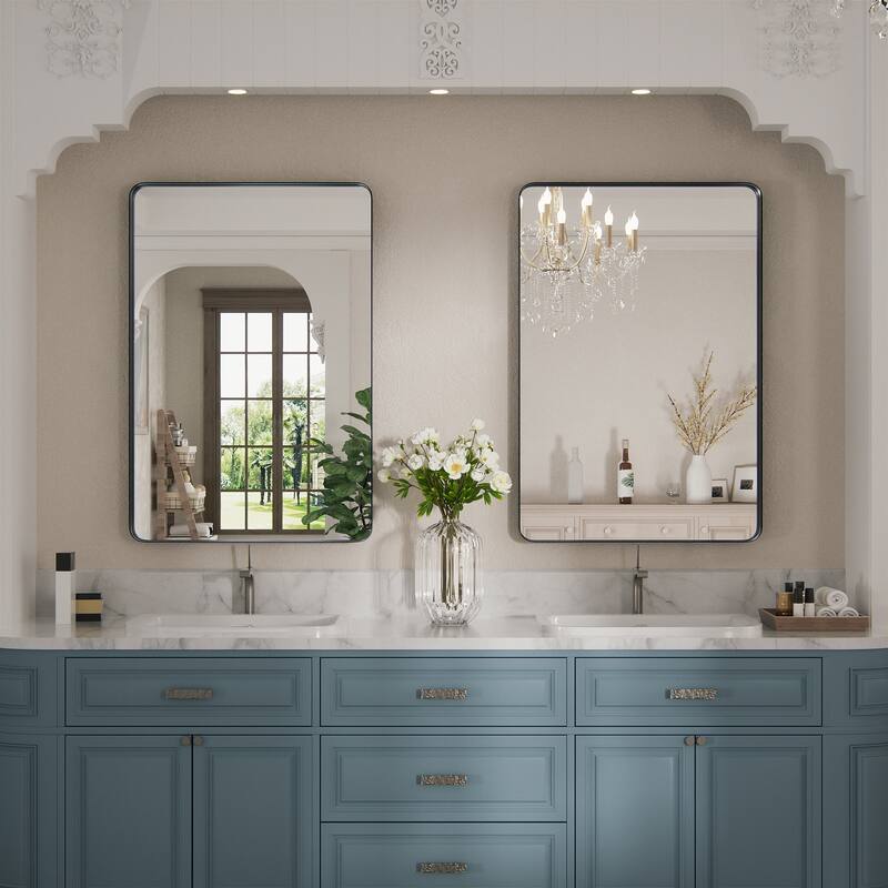 Wall Mirror Vanity Mirror Bathroom Mirror with Round Corner (1 Piece)