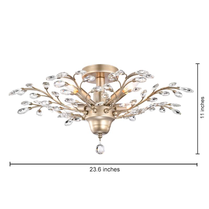 Holly 4-light Brushed Champagne Silver Crystal Leaves Flush Mount