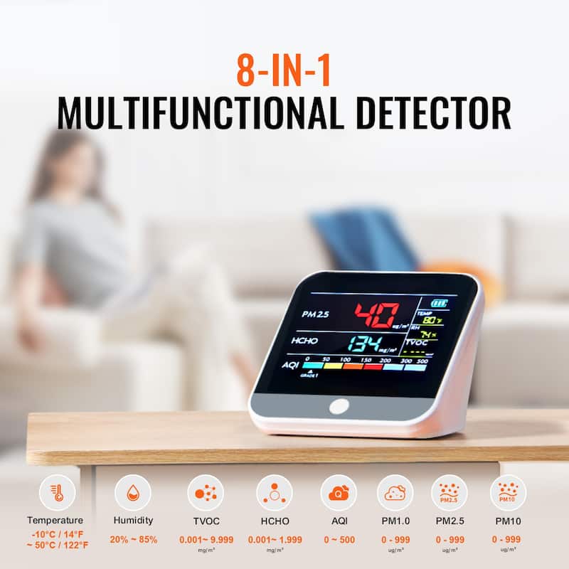 Air Quality Monitor 9-IN-1 for Indoor/Outdoor, Air Quality Meter w/Alarm Thresholds