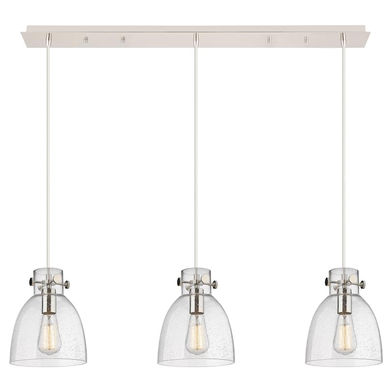Innovations Lighting Newton Bell - 3 Light 8" Cord Hung Linear Pendant - Polished Nickel/Seedy