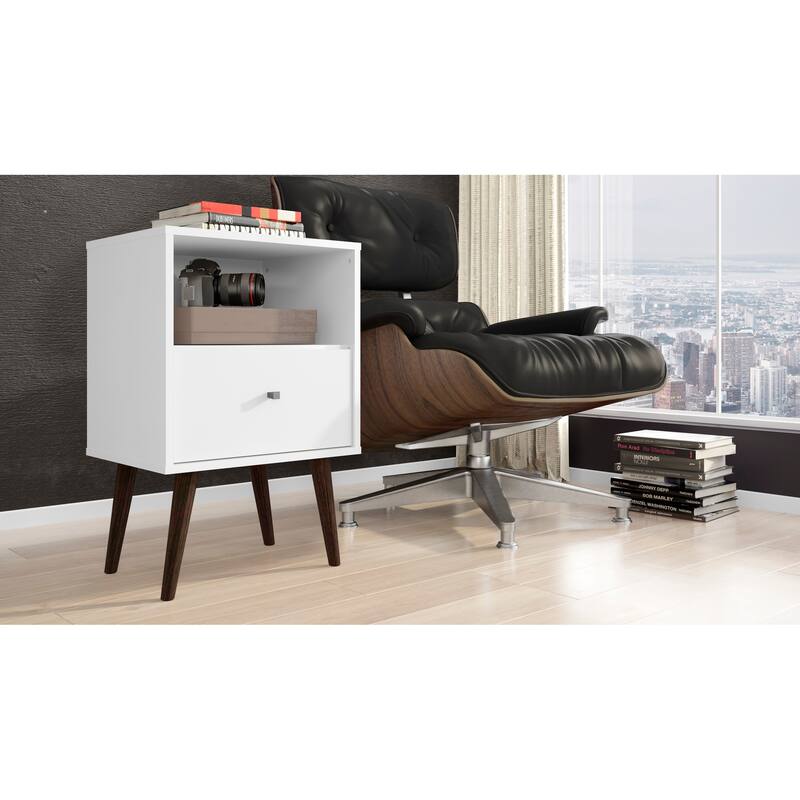 18-inch White Nightstand with 1 Drawer and Open Cubby
