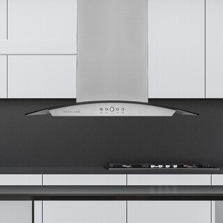 hood range ceiling island baffle led filters tempered controls fits dual glass modern