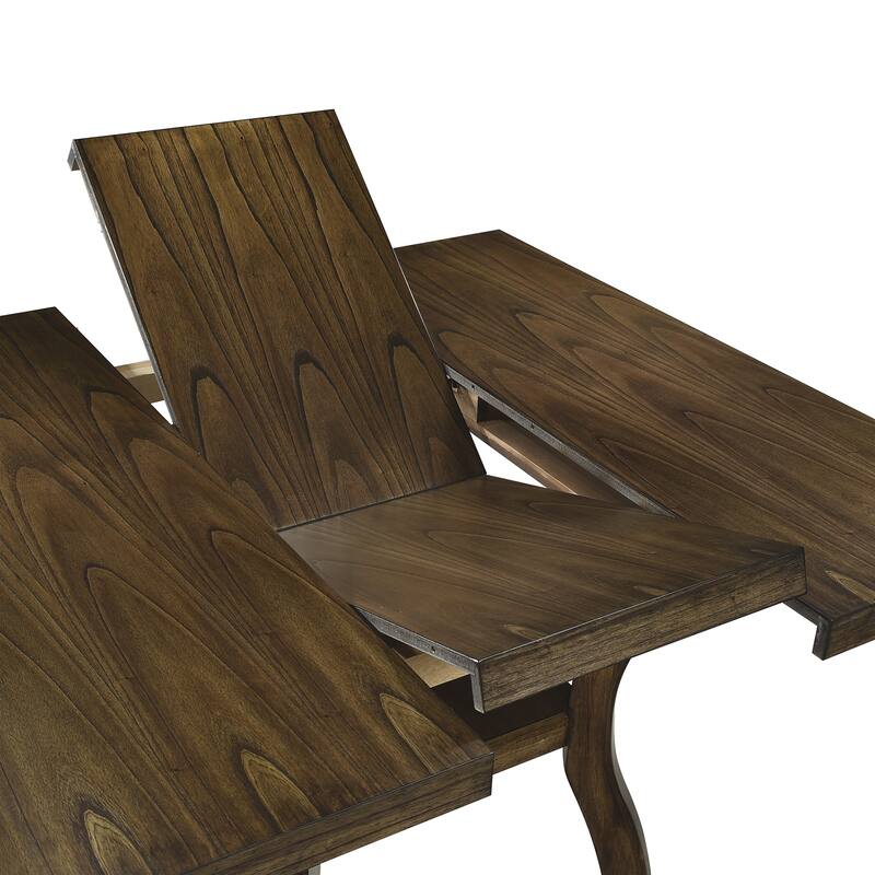 Transitional Brown Finish Dining Table with Lower Display Shelf and Extension Leaf Mindy Veneer Wood Dining Room Furnitu