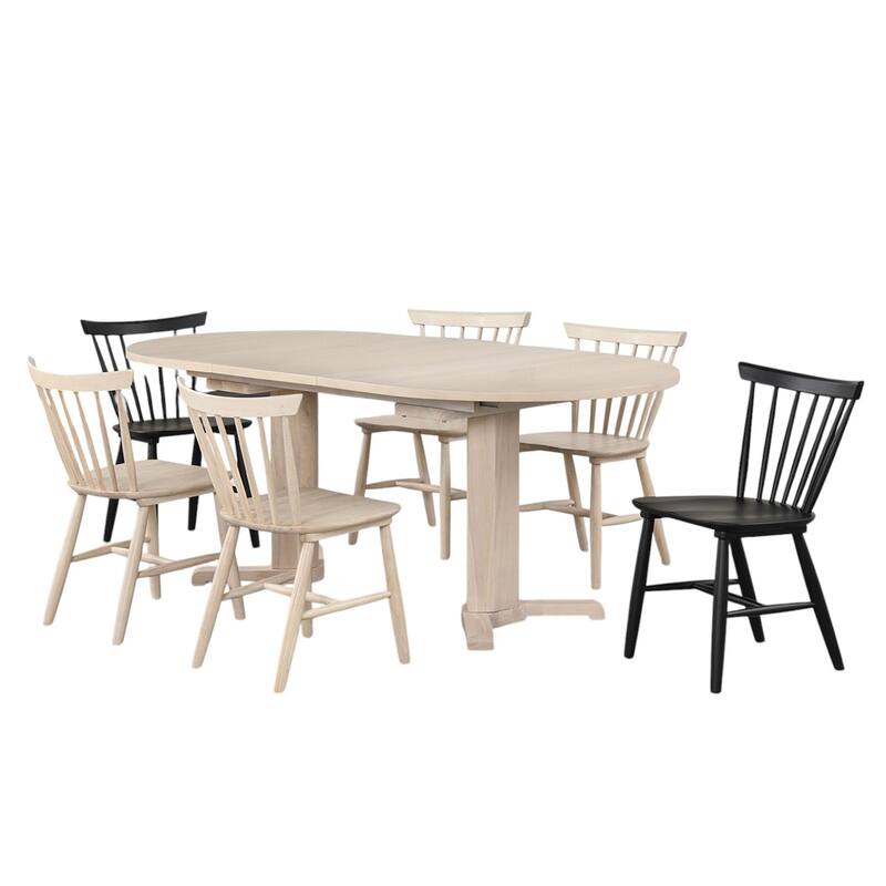 7 Piece Wooden Dining Set with Tapered Legs in White Oak and Black - 7-Piece - White Oak/Black