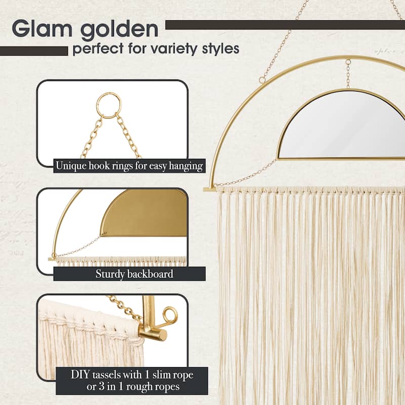 Glitzhome Regency Modern/Boho Metal Semi-moon Specialty Wall Mirror With Tassels Drawing Room Bedroom Decor