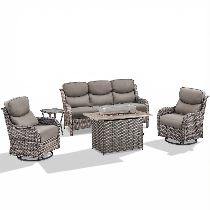 Pocassy Outdoor Fire Pit with Sofa Swivel Chairs Conversation Set