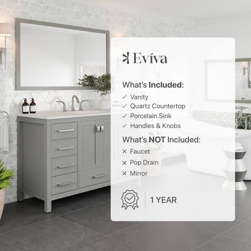 Eviva Aberdeen 48"W Bath Vanity with White Carrara Quartz Top