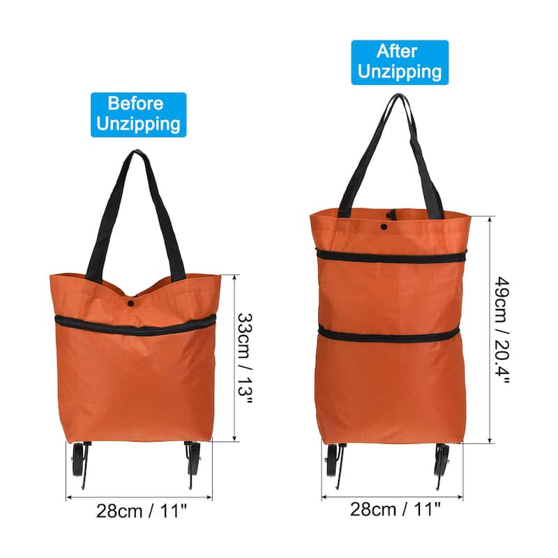 Foldable Shopping Bag with Wheels Portable Collapsible Trolley Bags - Orange