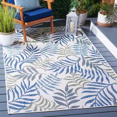 SAFAVIEH Courtyard Sanam Indoor/ Outdoor Rug - Beige/Green Blue [4' x 5'7"] - 4' x 5'7"