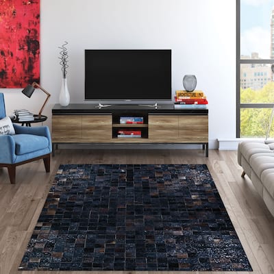 Handmade Vail Stellar Black Cowhide Leather Area Rug