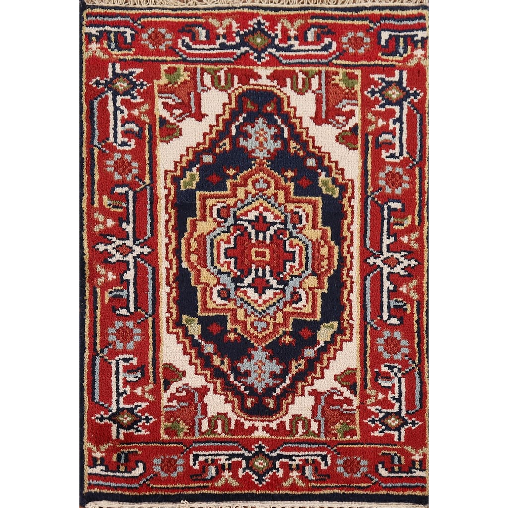 Red & Navy Blue Heriz Serapi Indian Accent Rug Handmade Wool Carpet - 2'0" x 3'0"