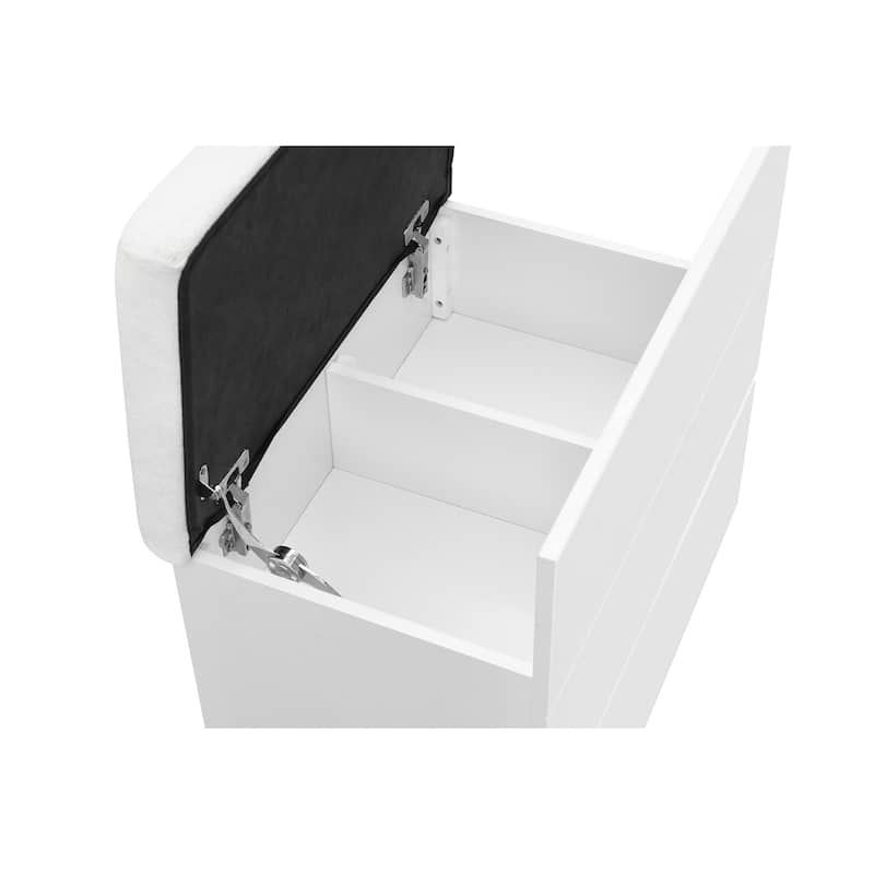 HomeRoots 62" White Wood And Glass Six Drawer Vanity Table With Mirror Seating And Lights