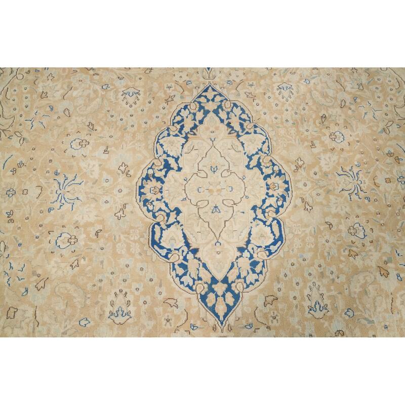 Hand Knotted Oriental 100% Wool Carpet Traditional Floral Beige & Ivories Kerman Area Rug - 13' 9'' X 9' 7''