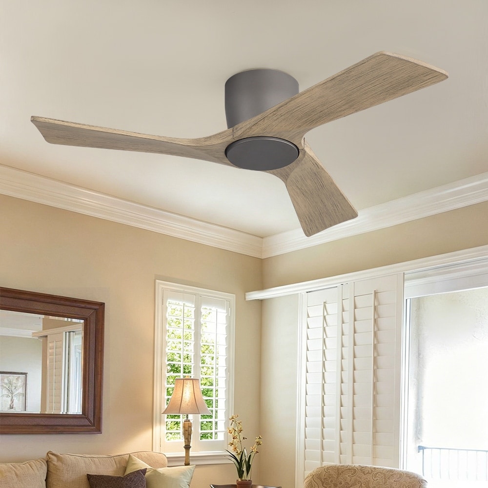 MLiAN 3-Solid Wood Blades Indoor Standard White Ceiling Fan Flush Mount with Remote