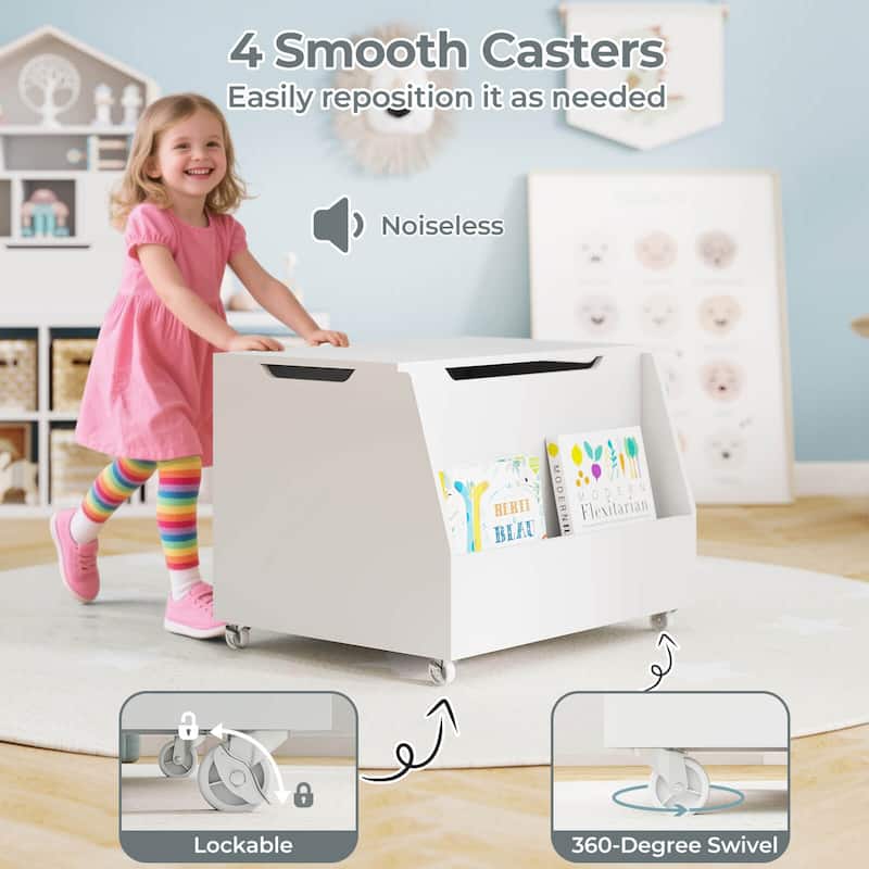 Costway Kids Toy Box Wooden Mobile Toy Storage Organizer with - See Details