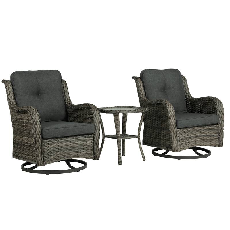3 Pieces Outdoor Swivel Rocking Chair Patio Bistro Set with Side Table