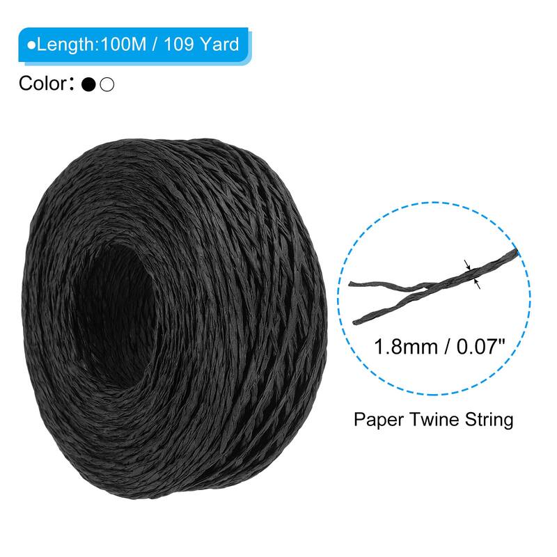 4 Rolls Raffia Ribbon, Paper Twine String - White, Black - 109 Yard