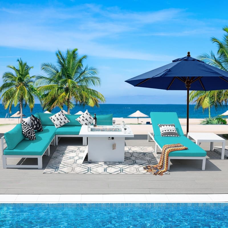 FINCATI White Aluminum Modern Patio Furniture Sectional Sofa Set with Cushion