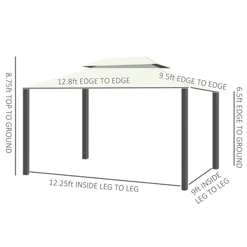 12.8 Foot Outdoor Gazebo Cream White and Brown Aluminum Frame Polyester Roof with Mesh Netting