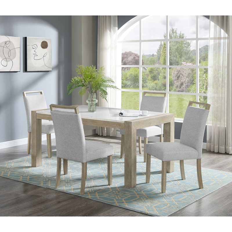 1pc White Genuine Marble Stone Dining Table Dining Room Wooden Contemporary Formal Solid Wood Veneer Standard Height