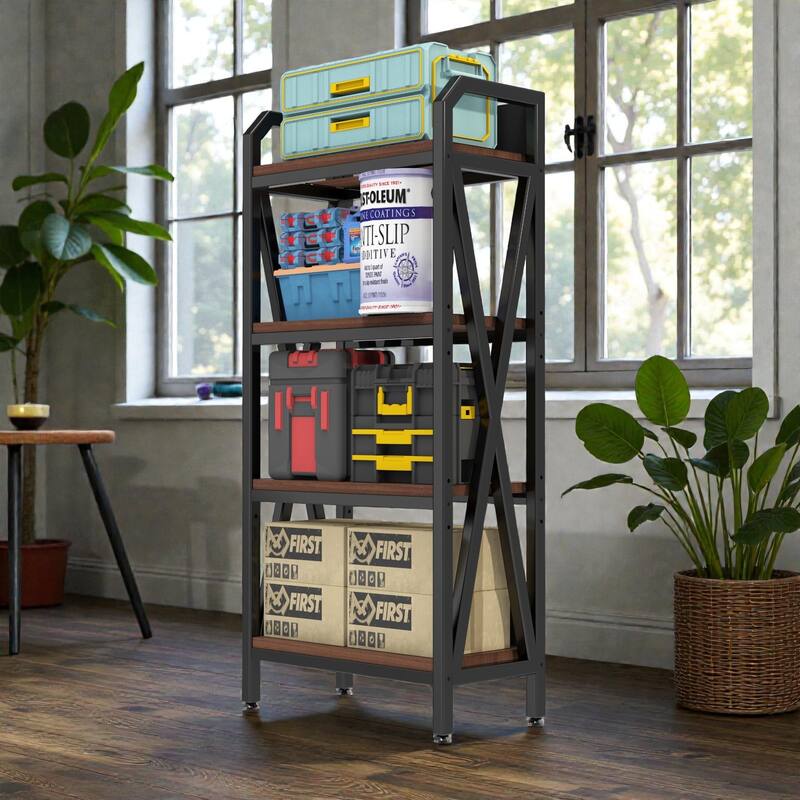 56.3 Inch Bakers Rack with 4 Tier Storage Shelves, Metal and Wood Kitchen Organizer for Pantry, Bathroom and Garage