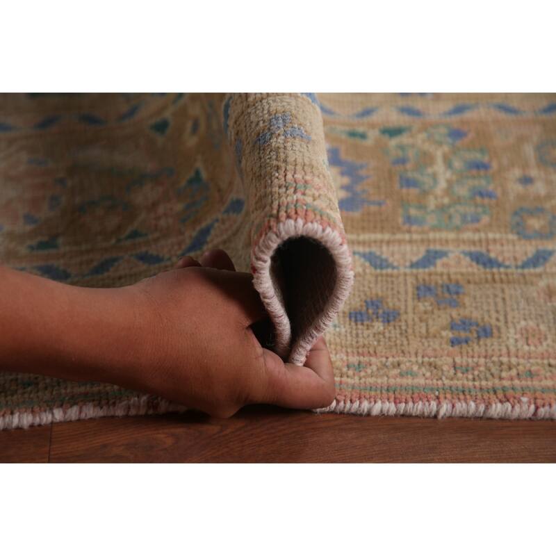 Distressed Mashad Persian Antique Area Rug Handmade Wool Carpet - 6'6" x 9'8"