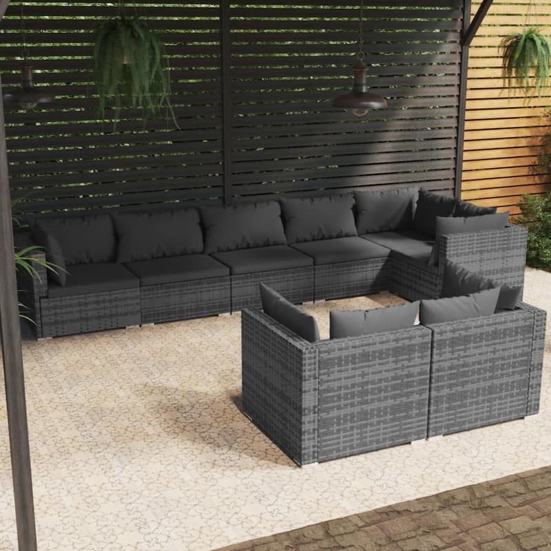 vidaXL Patio Lounge Set Outdoor Sectional Sofa Set Table Garden Poly Rattan - 27.6" x 27.6" x 23.8" - Anthracite 8 Piece