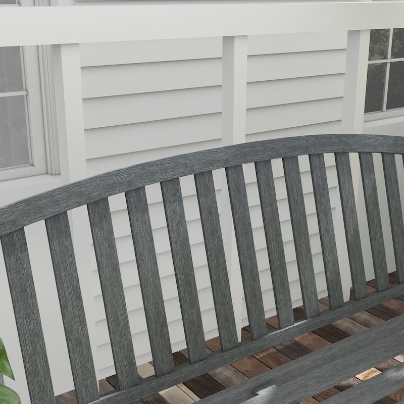 Outsunny 46" Outdoor Garden Bench, Metal Bench, Wood Look Slatted Frame Furniture for Patio