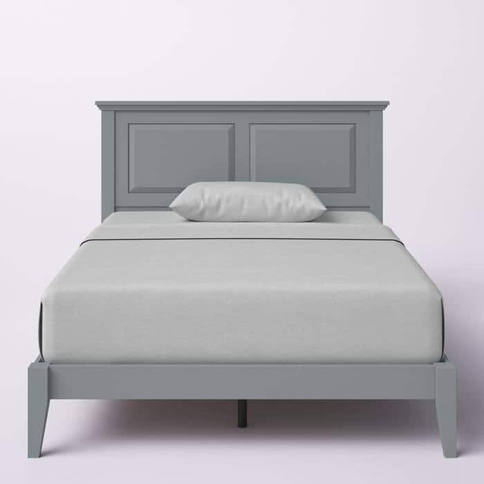 Solid Oak Platform Bed with Tapered Legs and Headboard