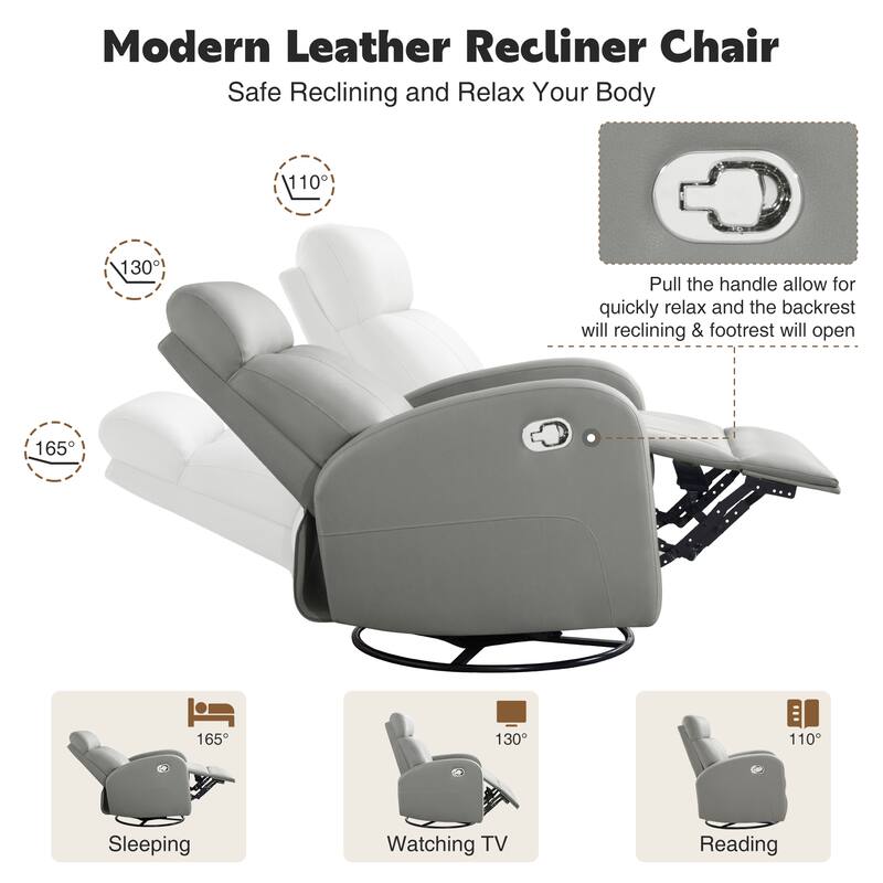 HOMYKA Modern Faux Leather Rocking Recliner with Swivel