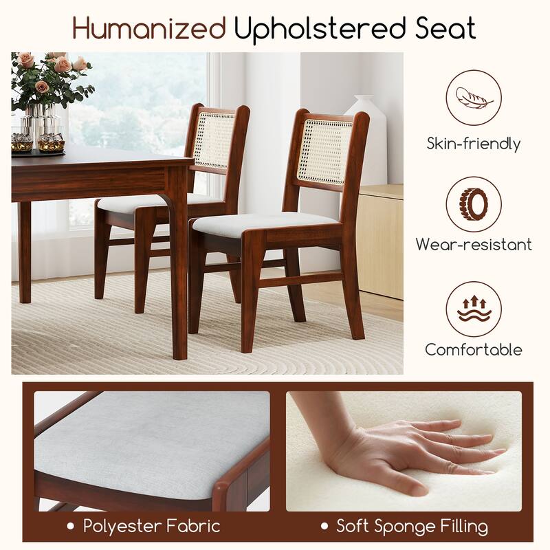 Gymax 2PCS Rattan Dining Chairs Upholstered Kitchen Chairs w/ Rubber