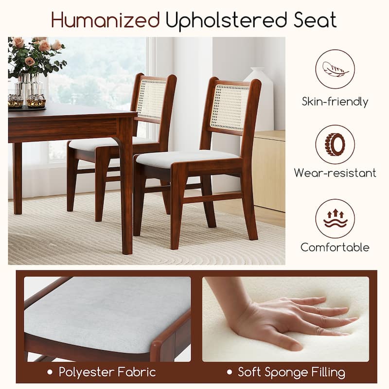 Gymax 4PCS Rattan Dining Chairs Upholstered Kitchen Chairs w/ Rubber