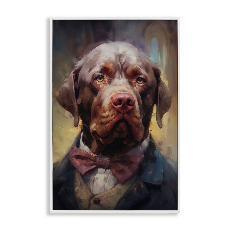 Stupell Dog in Timeless Suit Fashion Framed Giclee Art Design By Wumples - 12 x 18 - White