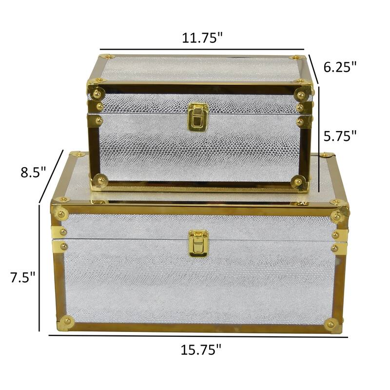 Jito Decorative Jewelry Box Set of 2, Abstract Pattern, Silver Gold
