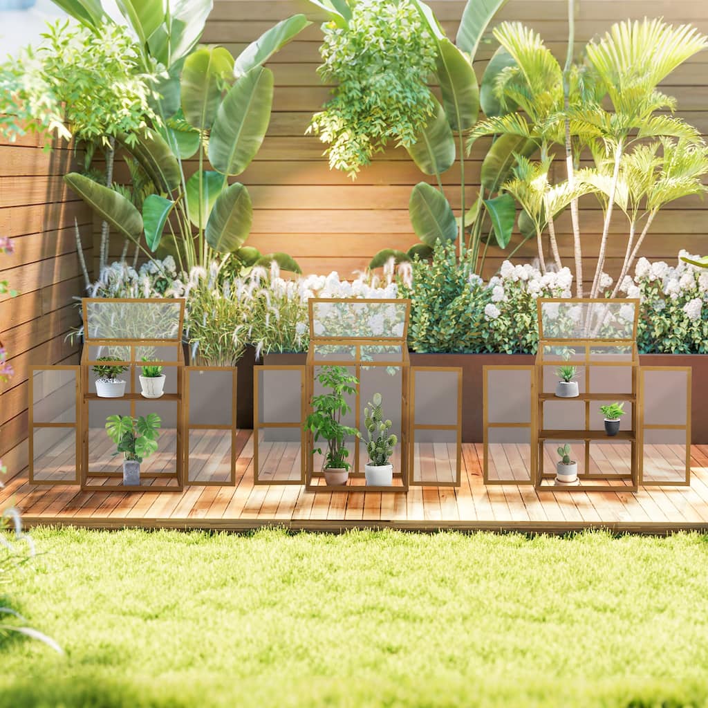 Outsunny Wooden Cold Frame Greenhouse Small Mini Planter Box for Outdoor and Indoor, 30" L x 24" W x 44" H, Brown