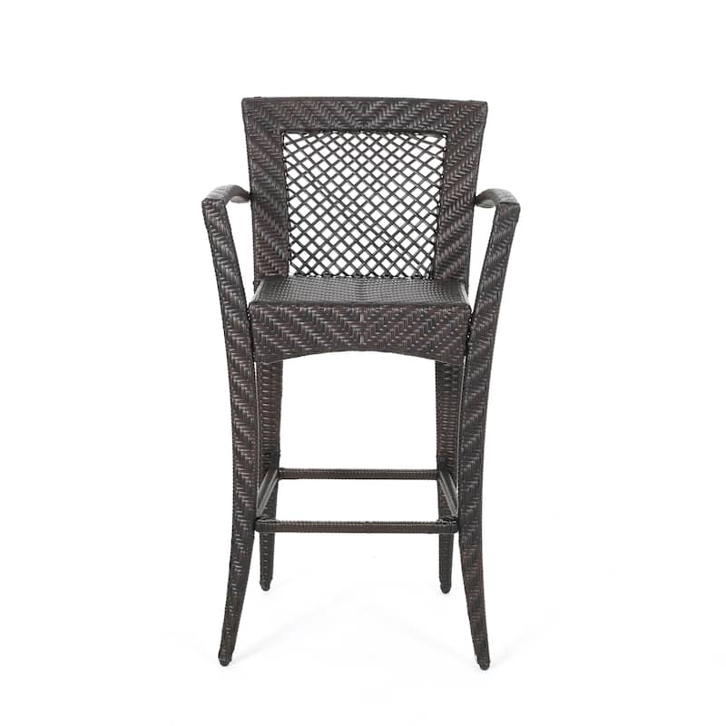 Set of 2 Wicker Bar Stool, Outdoor Curved High Chair, Patio Cafe Counter Stool, Bistro Bar Chair, Dining Chair, Island Chair