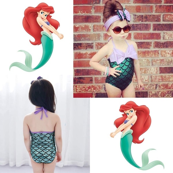 Mulfei Little Girls Swimmable Mermaid Princess Bikini Swim Bathing Suit-Headb... - 6