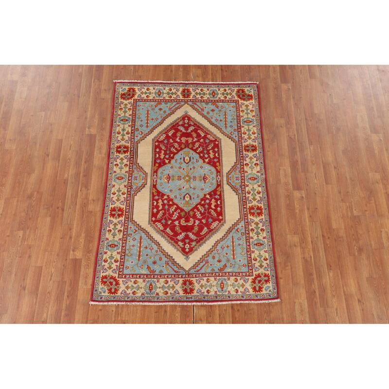 Kazak Oriental Area Rug Handmade Blue Wool Carpet - 4'0"x 5'11"