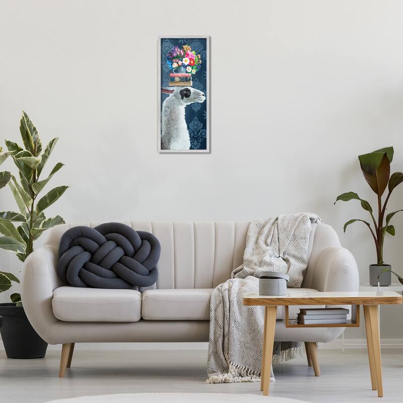 Stupell Llama with Book & Flower Arrangement Framed Giclee Art Design By Heather Gauthier