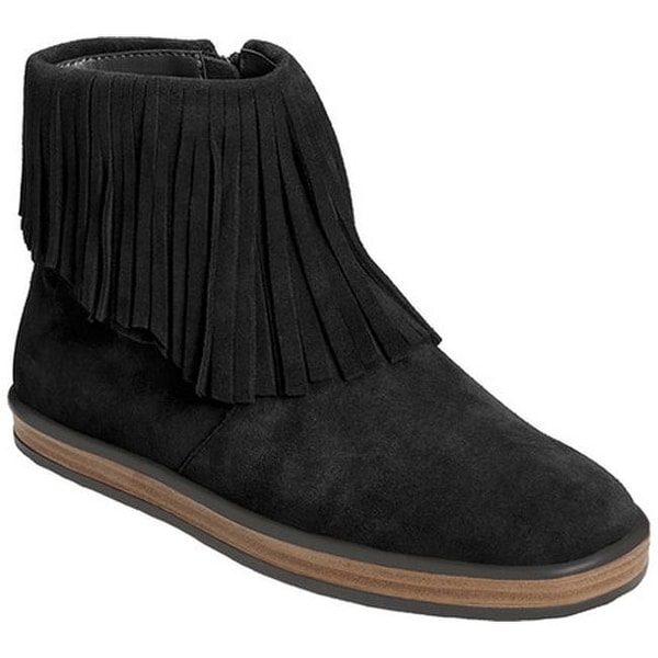 Aerosoles Women's Good Fun Fringe Bootie Black Suede
