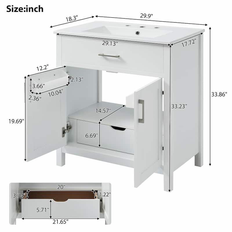 30" Bathroom Vanity with Ceramic Sink and Ample Storage