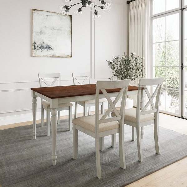 slide 2 of 9, Lafayette Medium Brown and White Wood Dining Set 5-Piece Sets