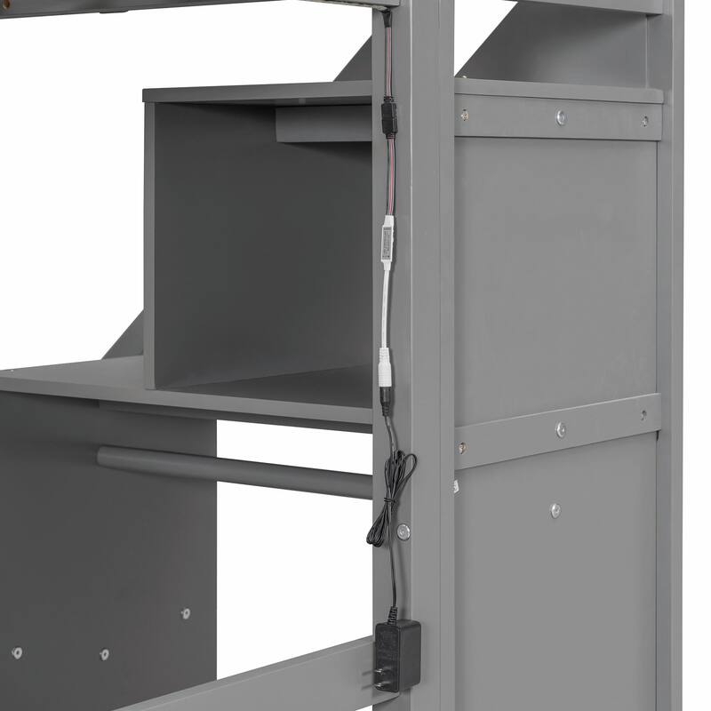 Loft Bed with Two Chest of Drawers, Integrated Desk, and LED Light Strip