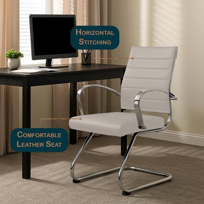 Benmar Series Mid Back Modern Leather Office Executive Desk Chair, Ergonomic Seating with Stainless Steel Sled Base