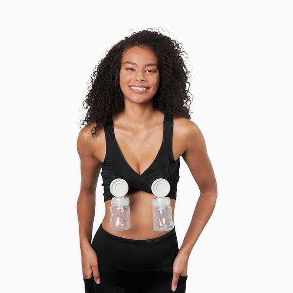slide 2 of 5, Larken X Pumping and Nursing Bra, Black Large