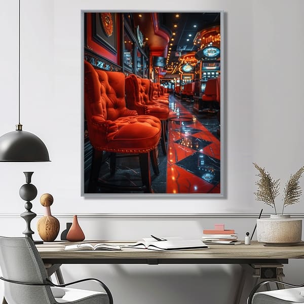 slide 2 of 8, Designart "Red Black Vibrant VIce Casinos I" Casinos / Race Tracks Framed Canvas Wall Art - Modern Wall Decor Art 12 in. W x 20 in. H - Silver