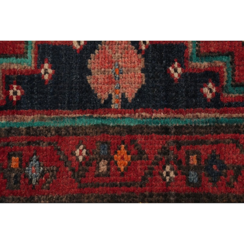 Hand Knotted Oriental 100% Wool Carpet Traditional Geometric Multi-Colored Heriz Runner Rug - 10' 10'' X 3' 5''