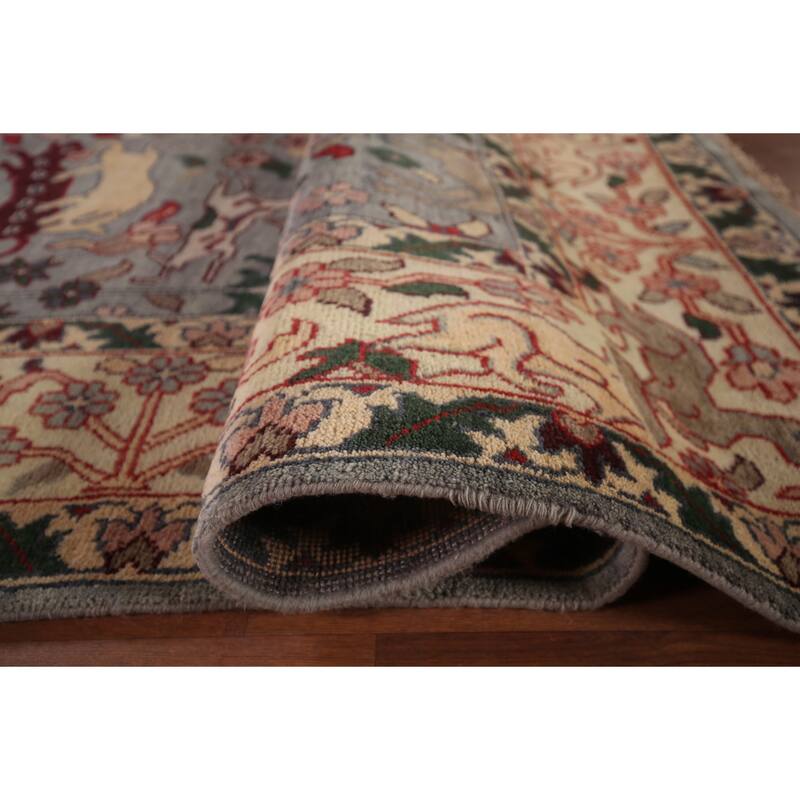 Hunting Animals Gray Ziegler Oriental Large Rug Handmade Wool Carpet - 9'8"x 13'10"