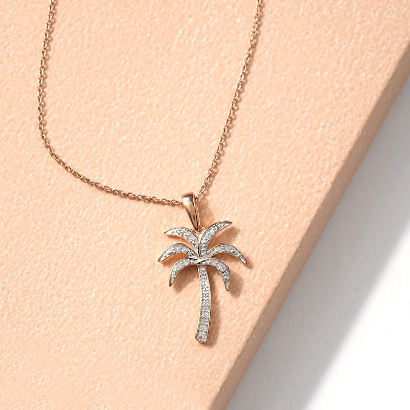 1/20ct TDW Diamond Palm Tree Pendant Necklace in Silver for Women - silverrosegold